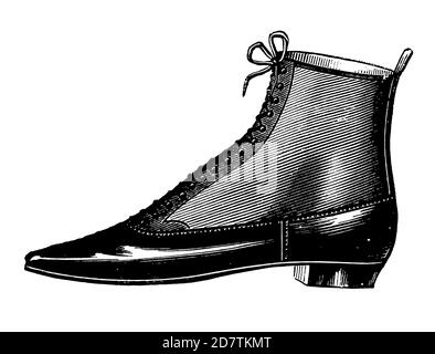 Vintage Shoe Industry Advertising - Classic Original Vintage Shoe Design Black and White Antique Illustration Isolated on White from Original Art Foto Stock