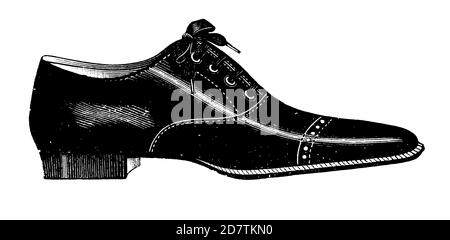 Vintage Shoe Industry Advertising - Classic Original Vintage Shoe Design Black and White Antique Illustration Isolated on White from Original Art Foto Stock