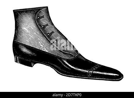 Vintage Shoe Industry Advertising - Classic Original Vintage Shoe Design Black and White Antique Illustration Isolated on White from Original Art Foto Stock