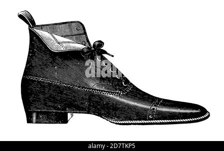 Vintage Shoe Industry Advertising - Classic Original Vintage Shoe Design Black and White Antique Illustration Isolated on White from Original Art Foto Stock