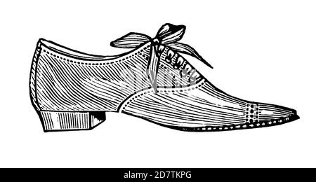 Vintage Shoe Industry Advertising - Classic Original Vintage Shoe Design Black and White Antique Illustration Isolated on White from Original Art Foto Stock