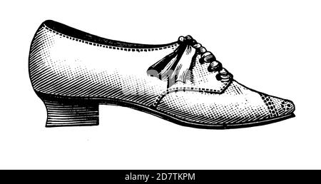 Vintage Shoe Industry Advertising - Classic Original Vintage Shoe Design Black and White Antique Illustration Isolated on White from Original Art Foto Stock