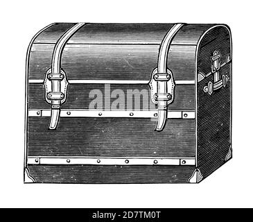 Vintage Travel Suitcase - Original Antique 19th Century Tourism Advertising Design illustrazioni in bianco e nero di accessori e borse da viaggio Foto Stock