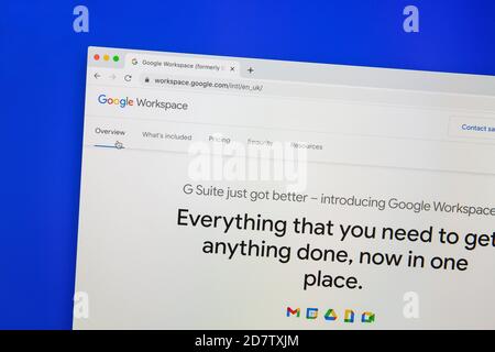 Ostersund, Svezia - 2020 ottobre 25 Home page di Google Workspace. Google Workspace è una raccolta di cloud computing, produttività e collaborazione per Foto Stock