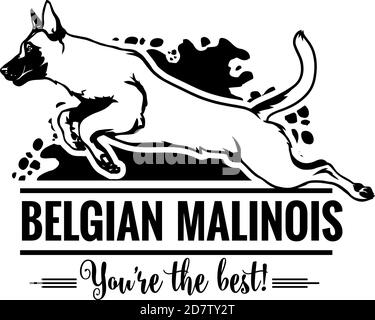 Malinois Belga in salto - cane felice faccia Paw Puppy Cucciolo PET clip Art K-9 Cop Police Logo SVG PNG Taglio Cricut vettoriale Clipart Illustrazione Vettoriale