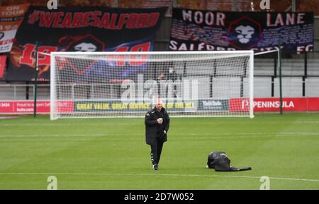 Paul Scholes, co-proprietario di Salford e manager ad interim, ha visto prima della Sky Bet League due partite tra Salford City e Crawley Town a Moor Lane, Salford. 24 ottobre 2020 Foto Stock