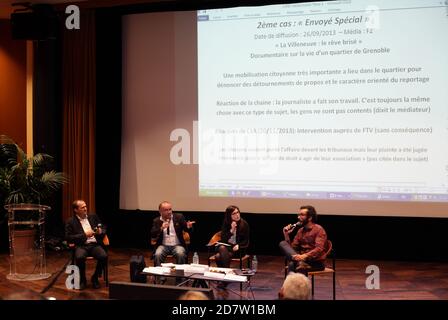 L'associazione in vivo, la rivista Fragil, MediaEducation.fr e gli indignati del PAF: Workshop 'etica dell'informazione' Martedì, 14 ottobre 2014 Foto Stock