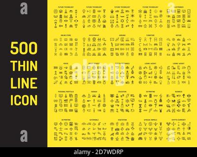 Icona linea sottile. Simboli lineari. Pittogramma Web di contorno. Icona disegno Web. Insieme di grafici tecnologici. Icone impostare il design Illustrazione Vettoriale