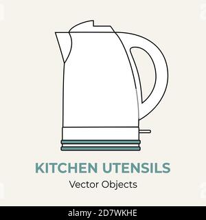 Illustrazione vettoriale semplice del bollitore. Illustrazione della linea vettoriale simbolo isolato del bollitore del tè icona del menu del caffè banner Flayer Illustrazione Vettoriale