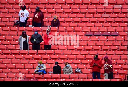 Landover, Stati Uniti. 25 Ott 2020. Un gruppo di ospiti speciali della Washington Football Team occupano gli stand durante la prima metà di una partita di football della NFL contro i Dallas Cowboys al FedEx Field di Landover, Maryland, domenica 25 ottobre 2020. Foto di David Tulis/UPI Credit: UPI/Alamy Live News Foto Stock