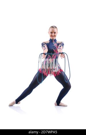 Bella ginnastica artistica femminile, elemento di ginnastica per arti performanti Foto Stock