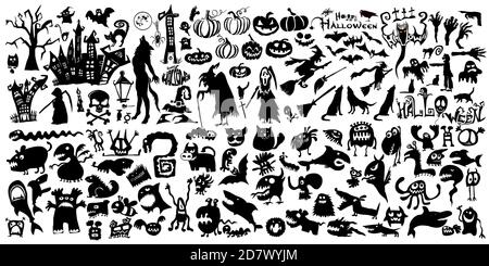 Set di elementi halloween. Mostri oggetti. Illustrazione vettoriale Illustrazione Vettoriale
