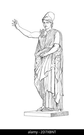 Incisione antica raffigurante Helmeted Athena, statua greca di Kresilas (c. 430 A.C.). Illustrazione pubblicata in Systematischer Bilder Atlas - Bauwesen, i Foto Stock