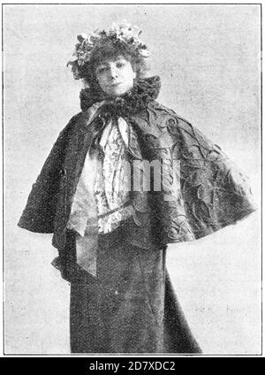 Ritratto di Sarah Bernhardt - attrice di scena francese. Illustrazione del 19 ° secolo. Sfondo bianco. Foto Stock
