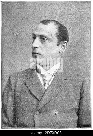 Ritratto di Emanuel Reicher - attore tedesco. Illustrazione del 19 ° secolo. Sfondo bianco. Foto Stock