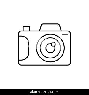 fotocamera fotografia mirrorless dispositivo singola icona isolata con linea o. stile contorno Illustrazione Vettoriale
