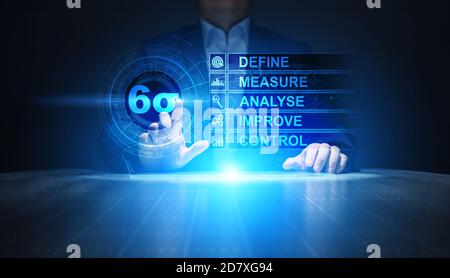 Six Sigma, Lean Manufacturing, controllo qualità e concetto di miglioramento dei processi industriali Foto Stock