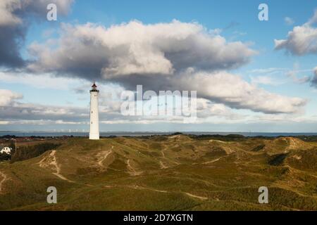 Faro di Norre Lyngvig vicino a Hvide Sande; Danimarca; Nørre Lyngvig Fyr, Danmark Foto Stock