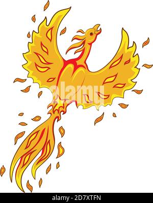 Volare Phoenix. Stile cartone animato. Illustrazione Vettoriale