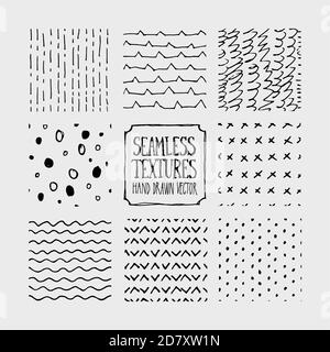 Set di ripetizioni senza giunture tracciate a mano. Arte originale Illustrazione Vettoriale