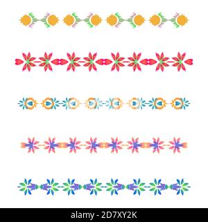 Ornamenti con motivi floreali a righe. Bordo ornamentale per la creazione di treccia, tessuti e cornici. Per lo sfondo. Elemento decorativo per sfondo Illustrazione Vettoriale