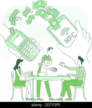 Illustrazione vettoriale del concetto di linea sottile dell'applicazione mobile e-wallet Illustrazione Vettoriale