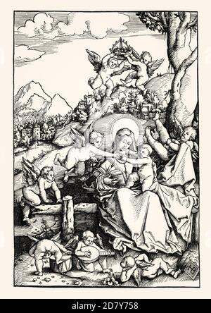 La Vergine Maria e il Bambino Gesù con angeli in un paesaggio, 1511, di Hans Baldung Grien, 1513, facsimile del 19 ° secolo Foto Stock