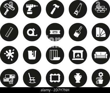 Home decorazione & Home rimodellamento icone bianco su Black Flat Set cerchio di design Grande Illustrazione Vettoriale