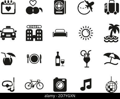 Luna di Miele icone viaggio Bianco e nero Set Grande Illustrazione Vettoriale