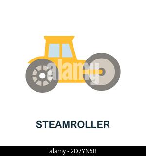 Icona del rullo a vapore. Elemento semplice dalla collezione di costruzioni. Icona Creative Steamroller per web design, modelli, infografiche e altro ancora Illustrazione Vettoriale