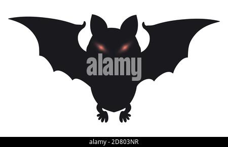Silhouette di pipistrelli oscuri e malvagi con occhi minacciosi e luminosi, isolati su sfondo bianco. Illustrazione Vettoriale