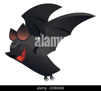 Carattere isolato di bat vampiro con un sorriso feroce, ali spalmabili e pelliccia scura. Illustrazione Vettoriale