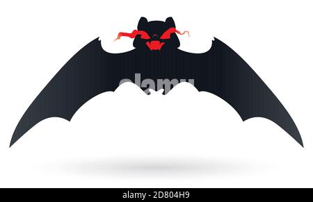 Vampiro isolato bat silhouette scura volare con le sue ali sparse, su sfondo bianco. Illustrazione Vettoriale