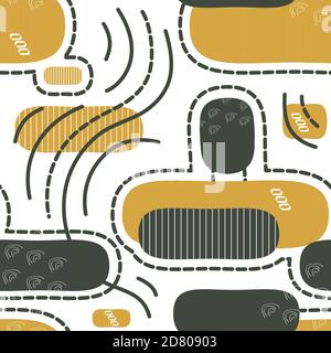 Imprevisto motivo senza cuciture di colore verde scuro o grigio, giallo e bianco con punti, linee, arcobaleni Illustrazione Vettoriale