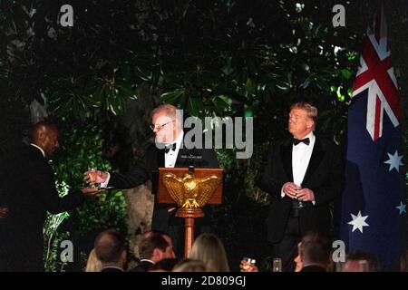 Il presidente degli Stati Uniti Donald Trump e il primo ministro australiano Scott Morrison brindano durante una visita di stato alla Casa Bianca il 9 settembre 2019 a Washington, D.C. Credit: Alex Edelman/The Photo Access Foto Stock