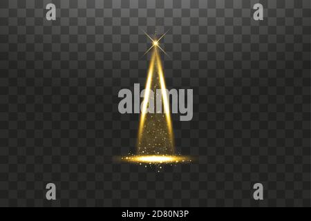 Illuminazione luci brillante albero di Natale isolato su sfondo trasparente. Albero di Natale bianco e dorato come simbolo di felice anno nuovo, allegro Illustrazione Vettoriale