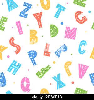 Carino cartoon lettere modello senza giunture. Illustrazione vettoriale colorata Illustrazione Vettoriale