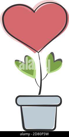 pianta a forma di cuore o fiore in vaso di fiori illustrazione vettoriale, amore e concetto di affetto per giorno di valentine o giorno di madri Illustrazione Vettoriale