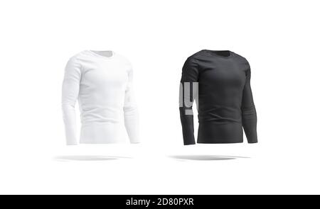 Set di mockup per t-shirt a maniche lunghe bianco e nero, vista laterale Foto Stock