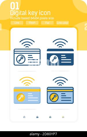 Icona premium della chiave digitale con riempimento, profilo, colore e stile piatto su sfondo bianco isolato dalla collezione di icone dei dispositivi intelligenti Illustrazione Vettoriale