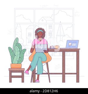 Donna freelance lavora da casa Illustrazione Vettoriale