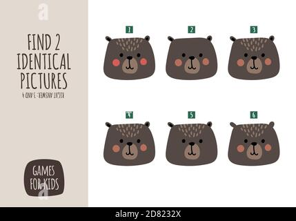 Illustrazione vettoriale in stile cartoon dei giochi per bambini. Gioco educativo visivo per bambini. Set di animali della foresta. Illustrazione Vettoriale