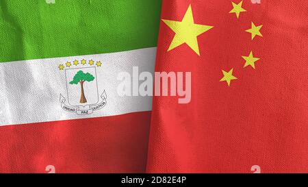 Cina e Guinea Equatoriale due bandiere tessuto tessuto rendering 3D Foto Stock