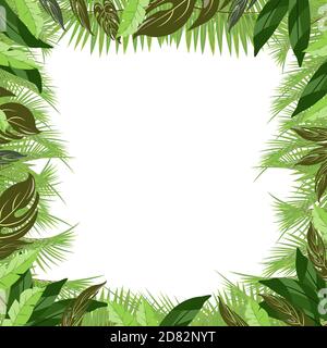 Palme tropicali e piante tropicali trendy foglie poster vettoriale. Attraente estate tropicale natura rami di palma e piante tropicali foglie poster backg Illustrazione Vettoriale