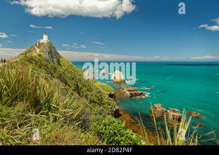 New Zealand - punto Nugget sull'Isola del Sud, una delle più iconiche forme di terra sulla costa di Otago, all'estremità settentrionale della costa di Catlins, strada da Foto Stock