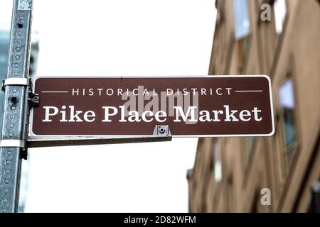 Pike Place Market Street Sign, Seattle-Washington state, USA Foto Stock