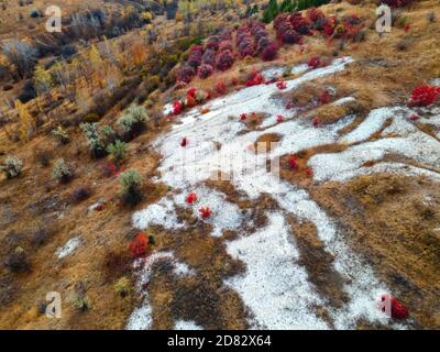 Vista in lontananza della collina di chalk butte in autunno Foto Stock