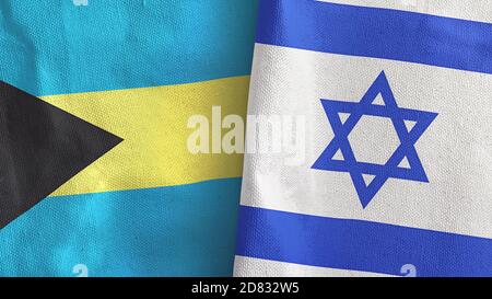 Israele e Bahamas due bandiere tessuto tessuto rendering 3D Foto Stock