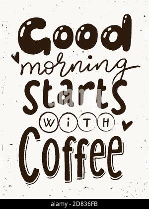Il poster con scritta sul caffè inizia con il testo del caffè Illustrazione Vettoriale