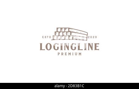 Logging legno inciso vintage semplice logo vettore icona illustrazione Illustrazione Vettoriale